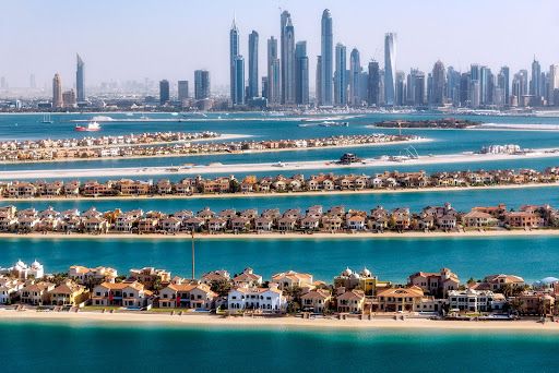 The Dubai skyline and its artificial islands