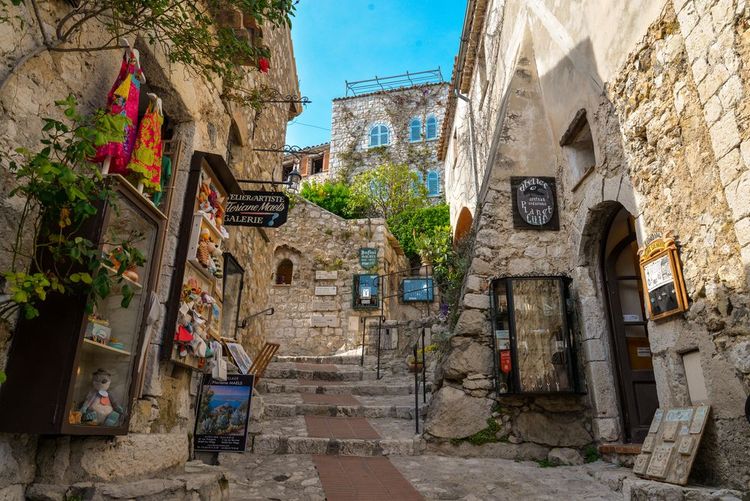 Eze's winding streets and stone buildings
