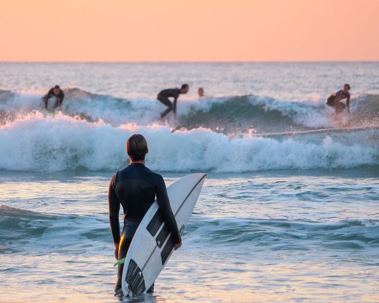 Un surfer en train de regarder les autres s'entraîner