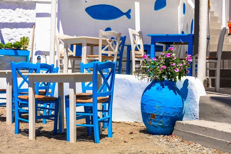 Un ristorante tipico greco sull'isola di Astypalea, Grecia