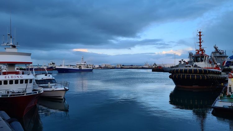 Vue sur le port au coucher de soleil