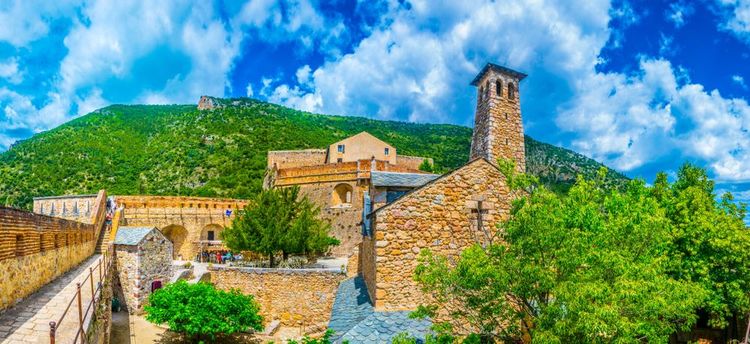 The village of Villefranche-de-Conflent in the Pyrénées-Orientales region of France