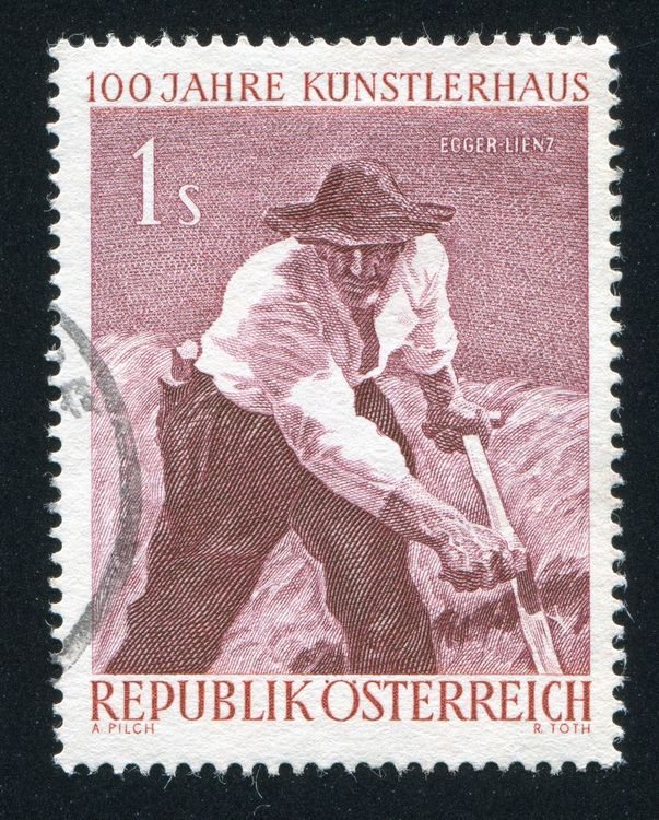 Stamp designed by Albin Egger-Lienz, an artist known for his rural representations.