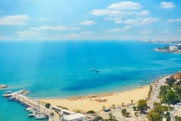Vue aérienne de la côte à Sidi Bou Saïd,Tunisie