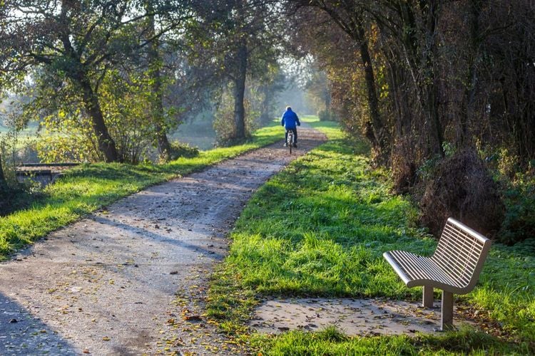 Piste cyclable en automne le long de la petite rivière De Loet dans le Krimpenerwaard aux Pays-Bas