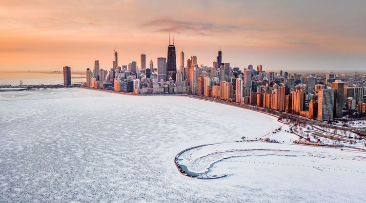 Chicago et le lac Michigan en hiver