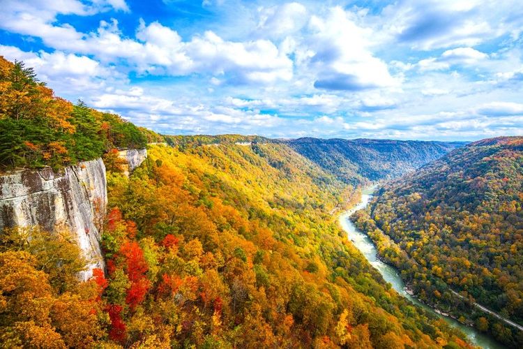 La falaise d'Endless Wall dans New River Gorge, en Virginie-Occidentale