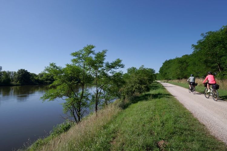 Cyclistes sur la rive de la Loire.