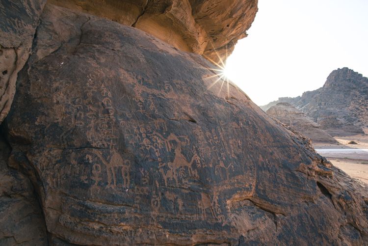 Rock paintings in the Jubbah desert, Saudi Arabia