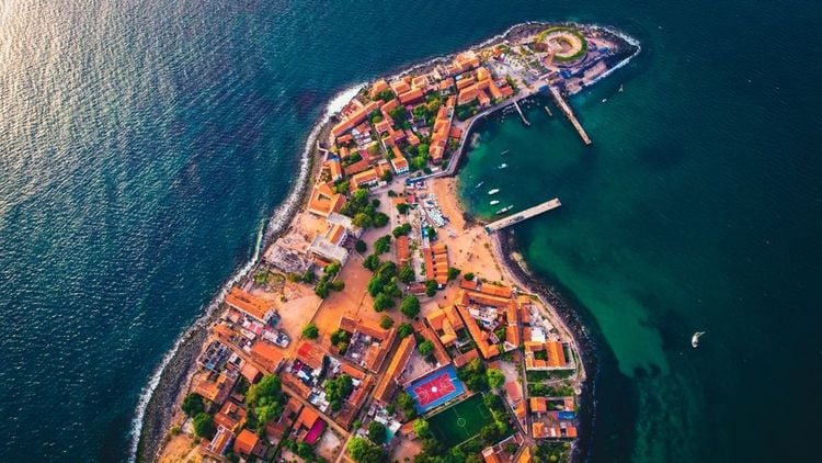 Vue aérienne de l'île de Gorée, Dakar, Sénégal