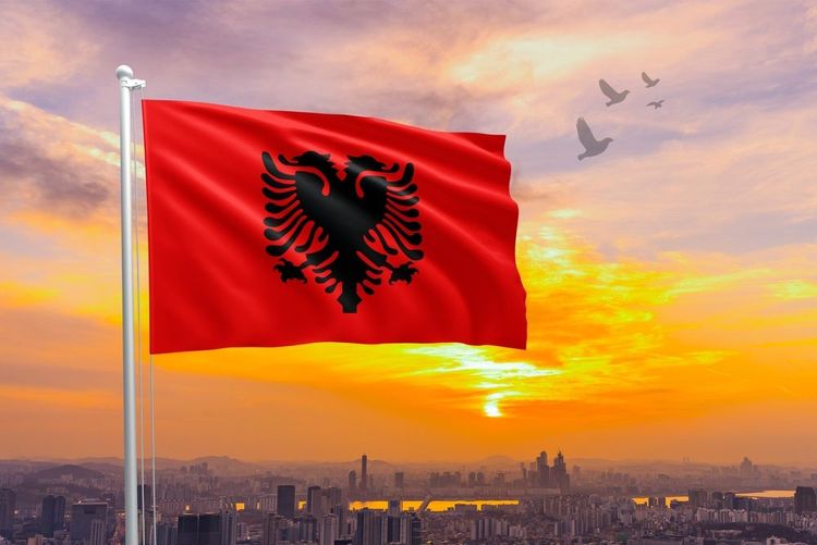 Le drapeau et son aigle à deux têtes