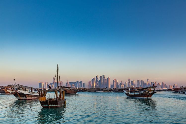 Blick von der Corniche am Ende des Tages in Doha