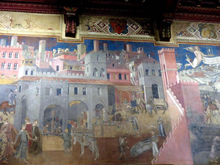 Détail de la fresque d'Ambrogio Lorenzetti, "Allégorie et effets du Bon et du Mauvais Gouvernement"