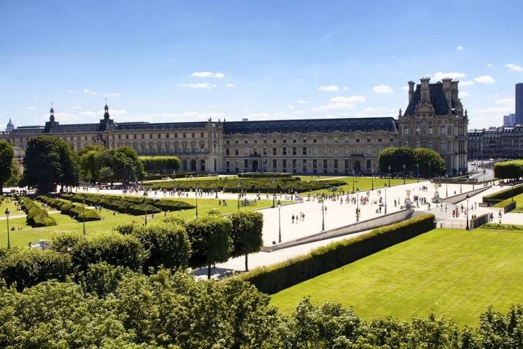 Vue aérienne sur le jardin des Tuileries et ses allées.