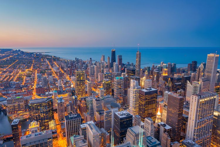 Vue sur le downtown de Chicago et le lac Michigan